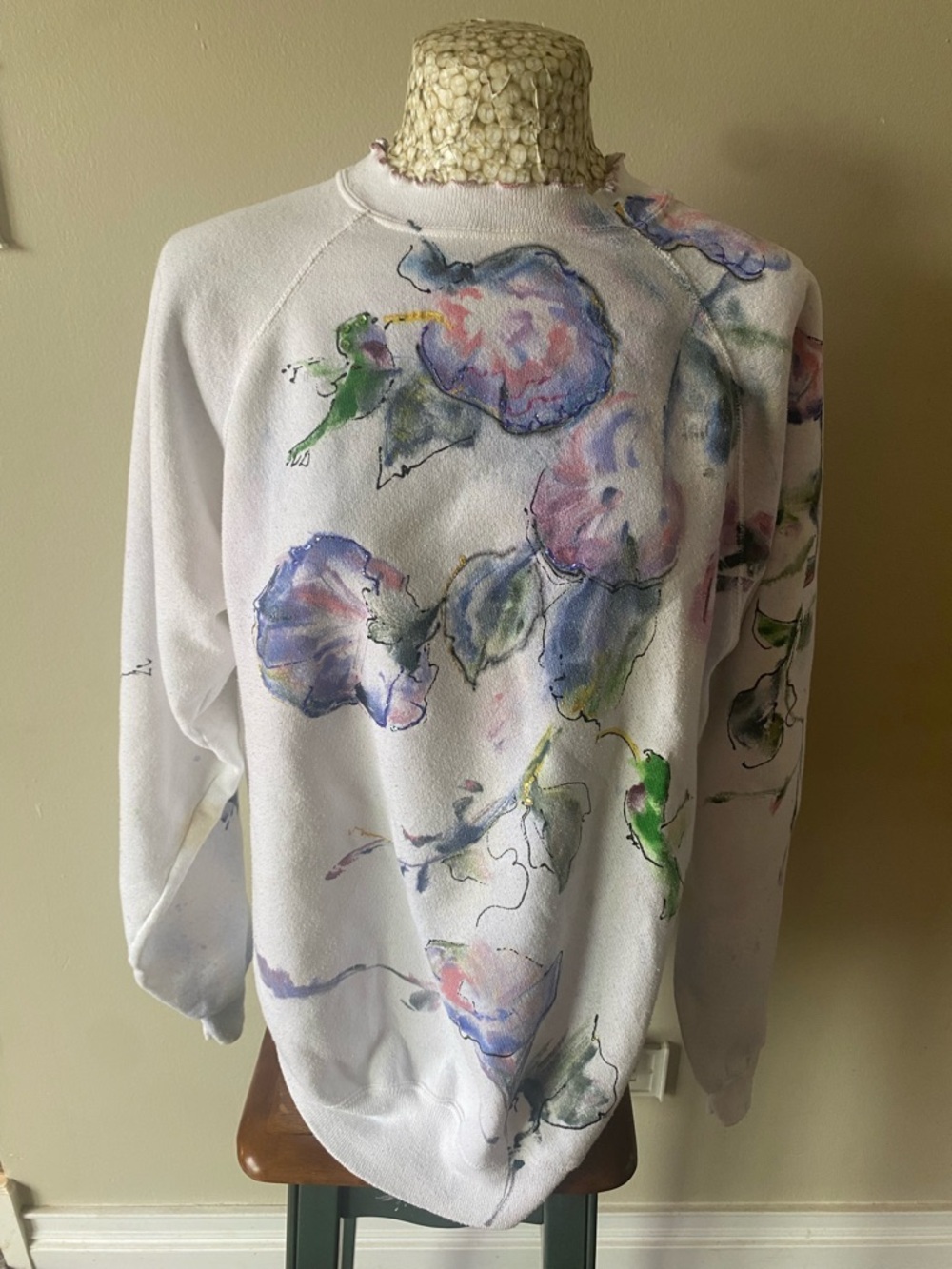 Vintage 90s White Floral Watercolor Pullover Sweater Granny Core